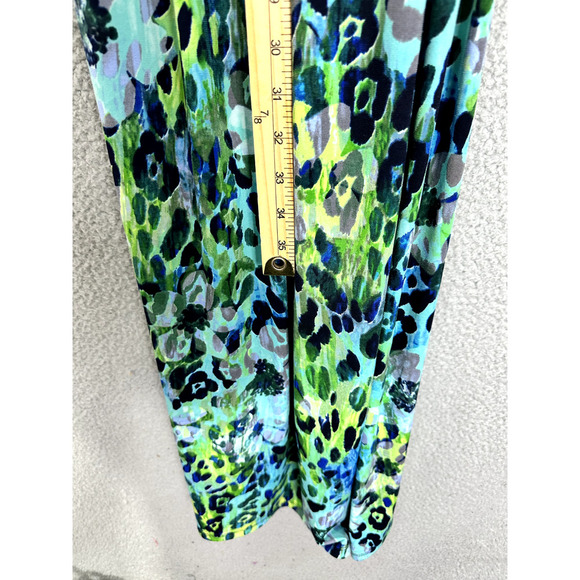 Jones Studio Babydoll Maxi Dress Women Large Green Animal Floral Belted Boho Y2K - Picture 5 of 6